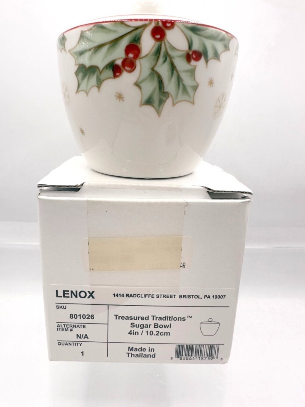 Lenox Treasured Traditions Sugar Bowl 801026 Holly Christmas w Lid Box - Picture 2 of 12